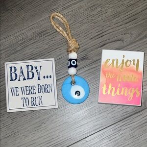Ceramic coaster, evil eye hanging piece inspirational quote box